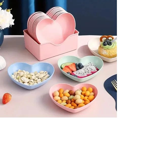 🍽️ 10Pcs Multi-Function Heart Shape Plate Set – Food Grade Plastic Mayari Super Store