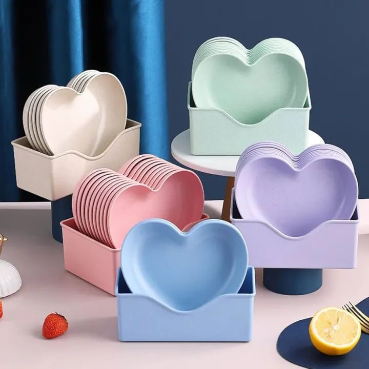 🍽️ 10Pcs Multi-Function Heart Shape Plate Set – Food Grade Plastic Mayari Super Store
