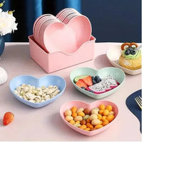 🍽️ 10Pcs Multi-Function Heart Shape Plate Set – Food Grade Plastic