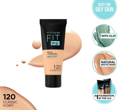 💄 Maybelline New York Fit Me Matte & Poreless Liquid Foundation – 18ml Tube | 120 Classic Ivory Origional - Mayari Super Store