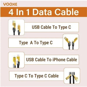 ⚡ 4 in 1 Data Cable – Pack of 2 | USB-C & Lightning | Fast Charging & Data Transfer Mayari Super Store