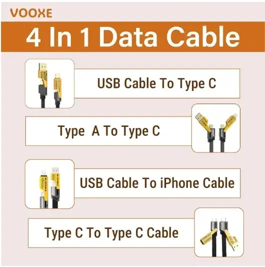 ⚡ 4 in 1 Data Cable – Pack of 2 | USB-C & Lightning | Fast Charging & Data Transfer Mayari Super Store