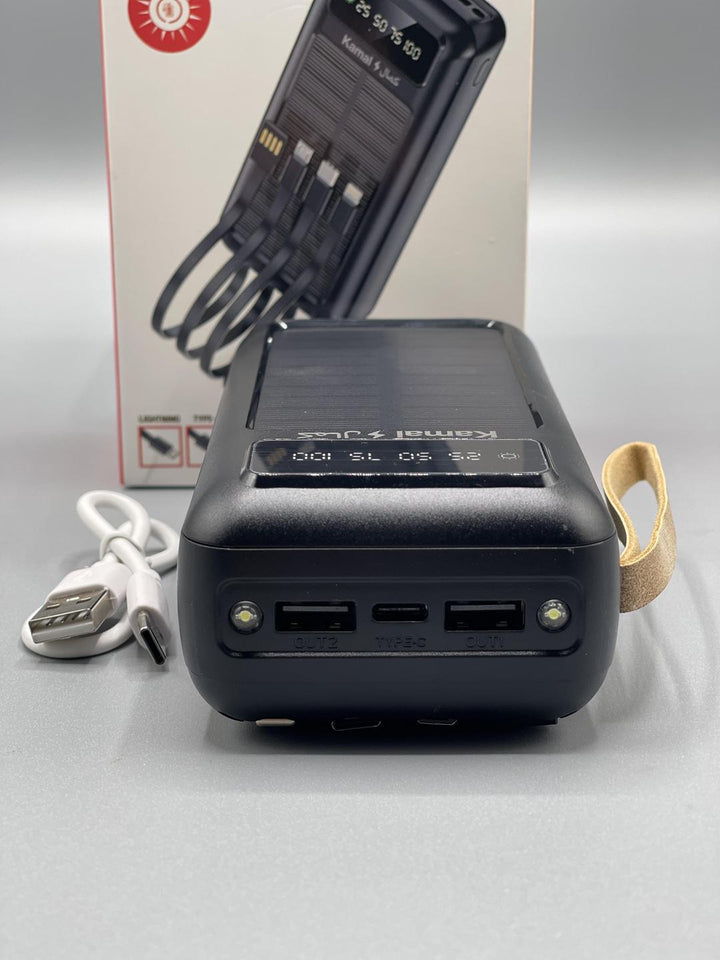 ☀️ Solar Power Bank – 50000 mAh with Built-in 4 Charging Cables
