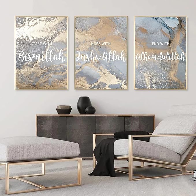 🖼️ 3PCS Islamic Calligraphy Wall Frame Set – Elegant Arabic Calligraphy Home Décor - Mayari Super Store