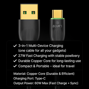⚡ BX-453 – 27W Max Sync & Charging Cable (3-in-1 Mini)