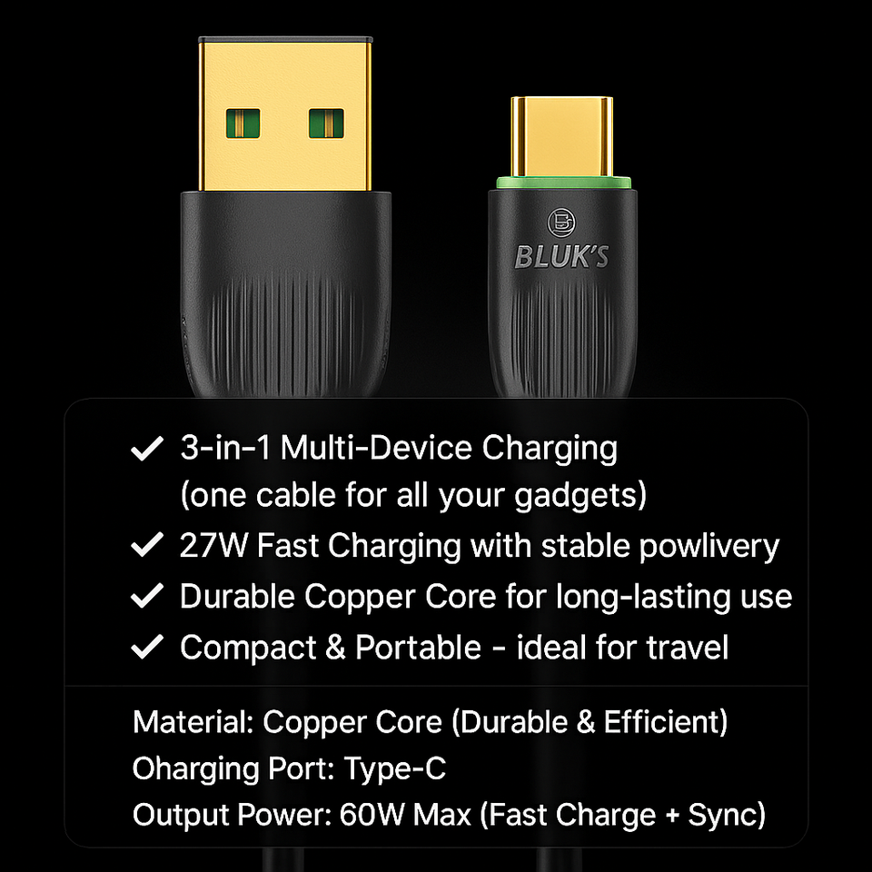 ⚡ BX-453 – 27W Max Sync & Charging Cable (3-in-1 Mini)