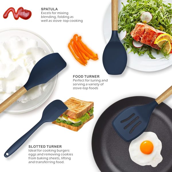 🍳 12 Pcs Silicone Cooking Utensils Kitchen Set | Heat Resistant Non-Toxic Spatula Set with Turner, Tongs, Spoon, Brush, Whisk & Wooden Handle – Random Color - Mayari Super Store