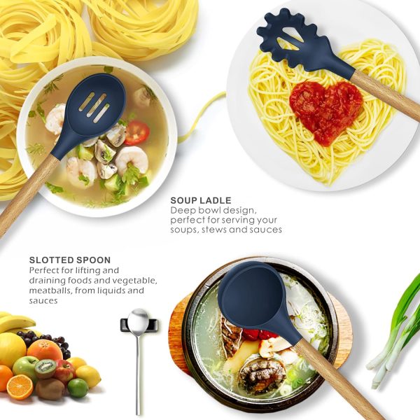 🍳 12 Pcs Silicone Cooking Utensils Kitchen Set | Heat Resistant Non-Toxic Spatula Set with Turner, Tongs, Spoon, Brush, Whisk & Wooden Handle – Random Color - Mayari Super Store