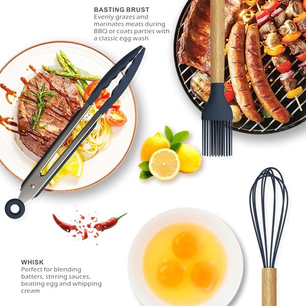🍳 12 Pcs Silicone Cooking Utensils Kitchen Set | Heat Resistant Non-Toxic Spatula Set with Turner, Tongs, Spoon, Brush, Whisk & Wooden Handle – Random Color - Mayari Super Store