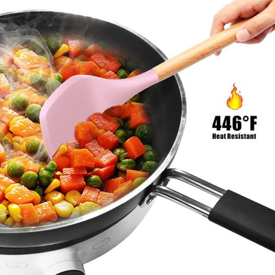 🍳 12 Pcs Silicone Cooking Utensils Kitchen Set | Heat Resistant Non-Toxic Spatula Set with Turner, Tongs, Spoon, Brush, Whisk & Wooden Handle – Random Color - Mayari Super Store
