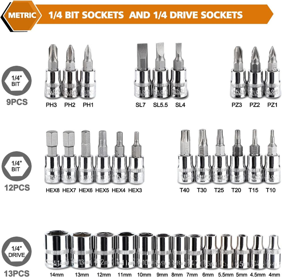 🔧 46-Piece Professional Socket Wrench Tool Set | Heavy-Duty Ratchet Handle, Sockets & Screwdriver Bits