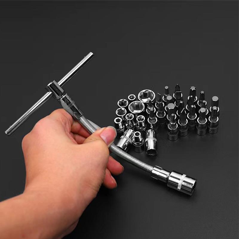 🔧 46-Piece Professional Socket Wrench Tool Set | Heavy-Duty Ratchet Handle, Sockets & Screwdriver Bits