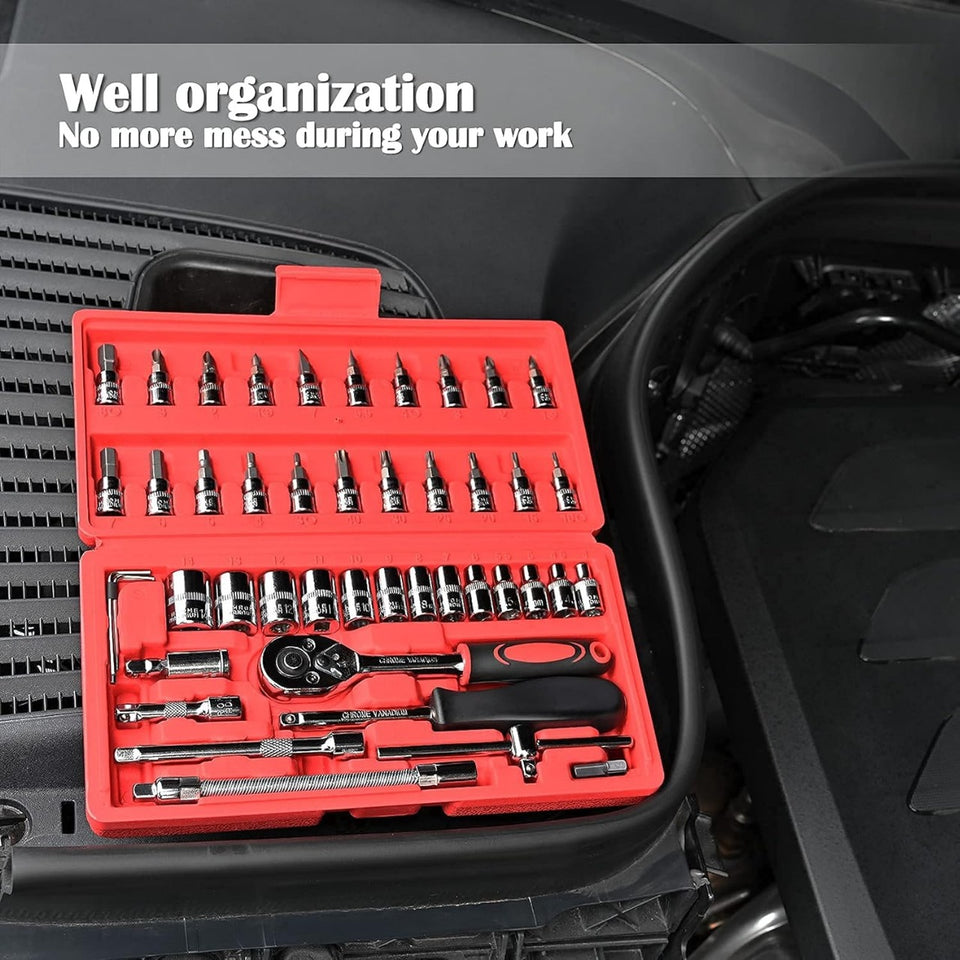 🔧 46-Piece Professional Socket Wrench Tool Set | Heavy-Duty Ratchet Handle, Sockets & Screwdriver Bits