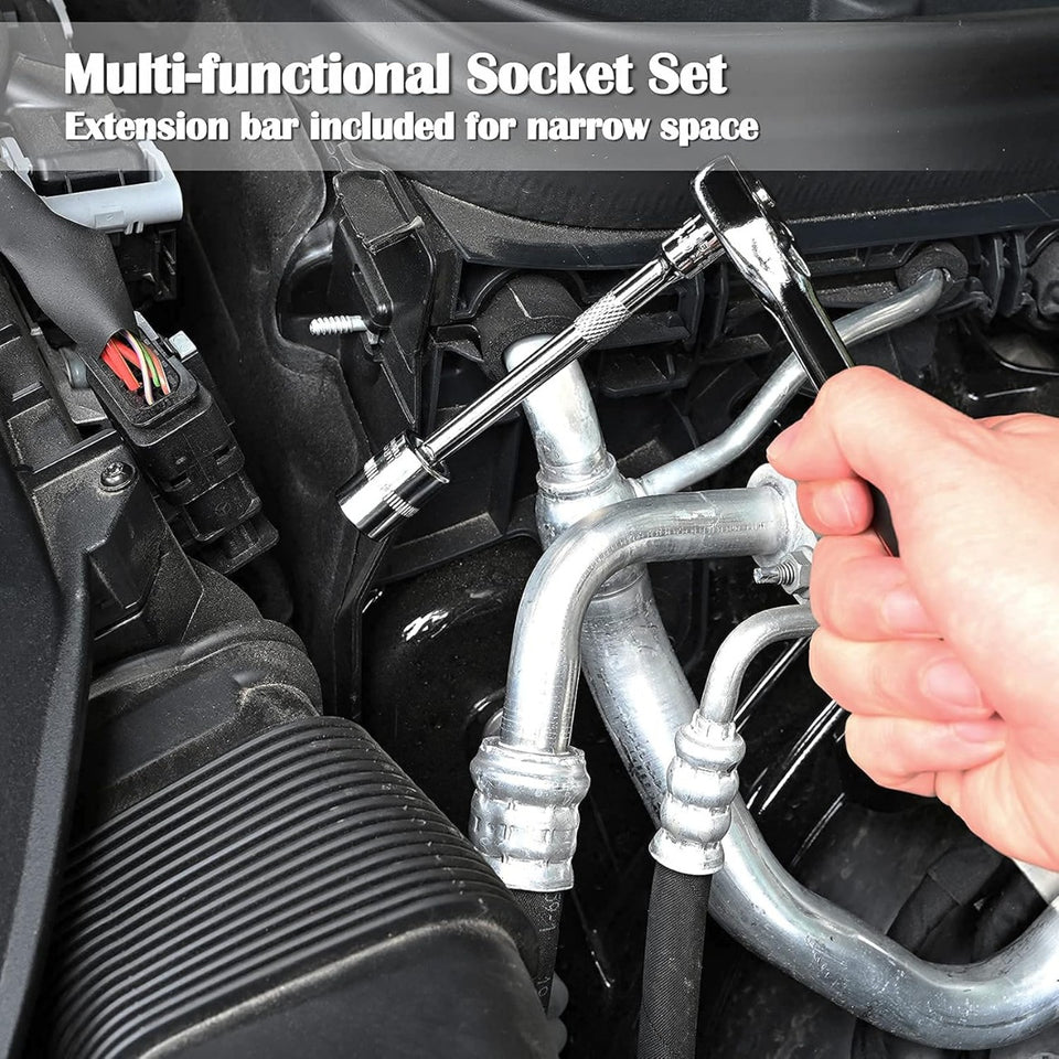 🔧 46-Piece Professional Socket Wrench Tool Set | Heavy-Duty Ratchet Handle, Sockets & Screwdriver Bits