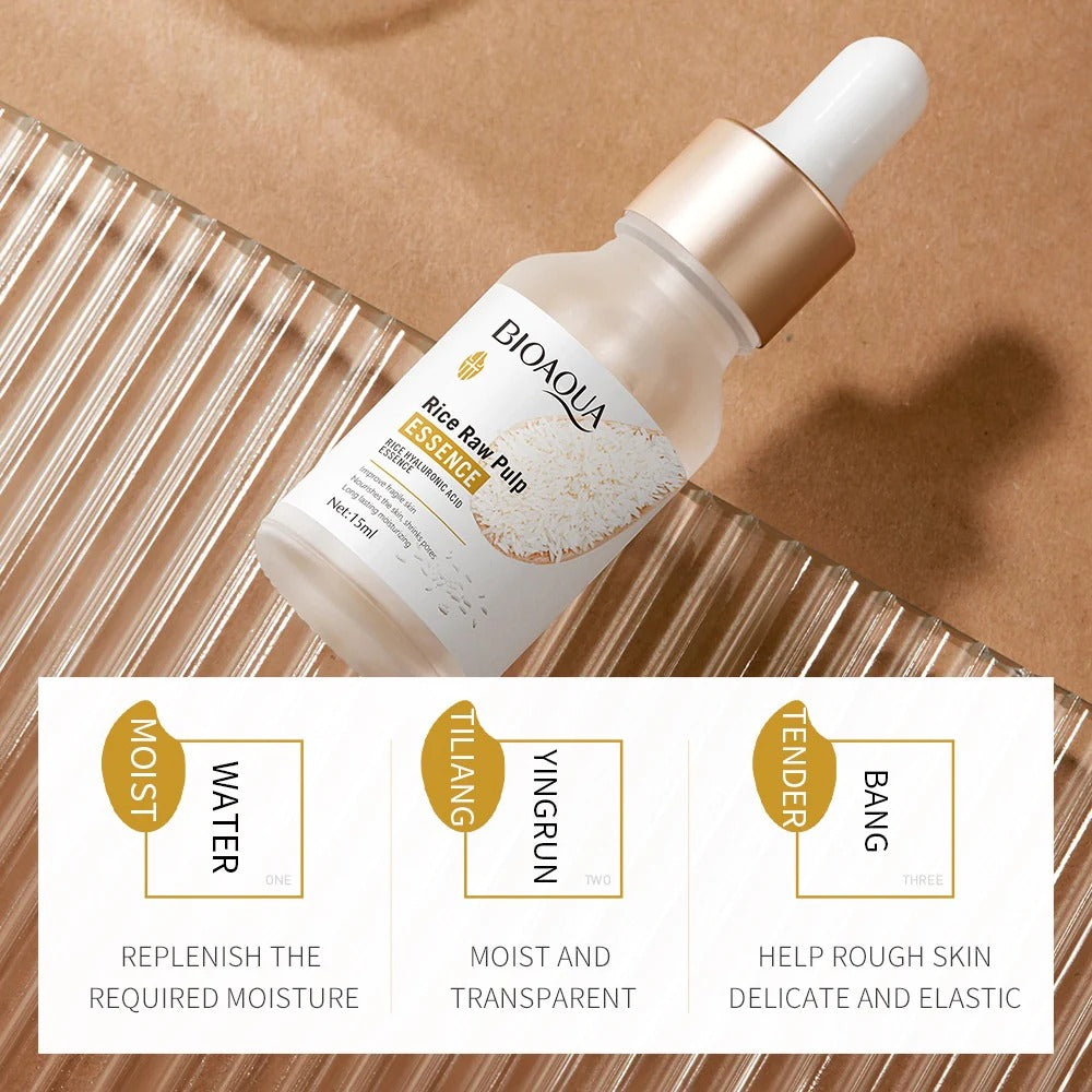 Bioaoua Hyaluronic Acid Rice Raw Pulp Essence Face Serum – 15ml - Mayari Super Store