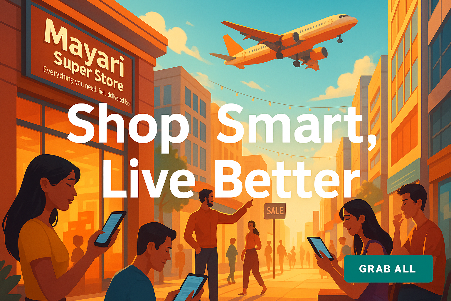 Generated cityscape image with Shop Smart, Live Better theme