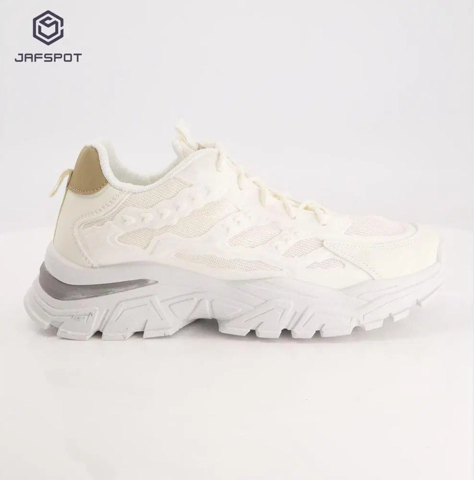 Jafspot Men's Mesh & PU Leather Sneakers – White