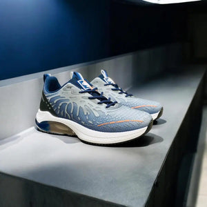 👟 Men's Casual Grey Sneakers – Synthetic Leather with Trendy Print Design