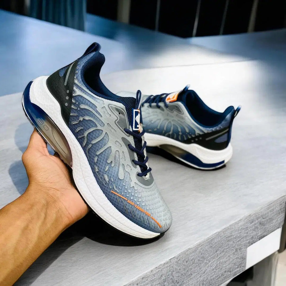 👟 Men's Casual Grey Sneakers – Synthetic Leather with Trendy Print Design