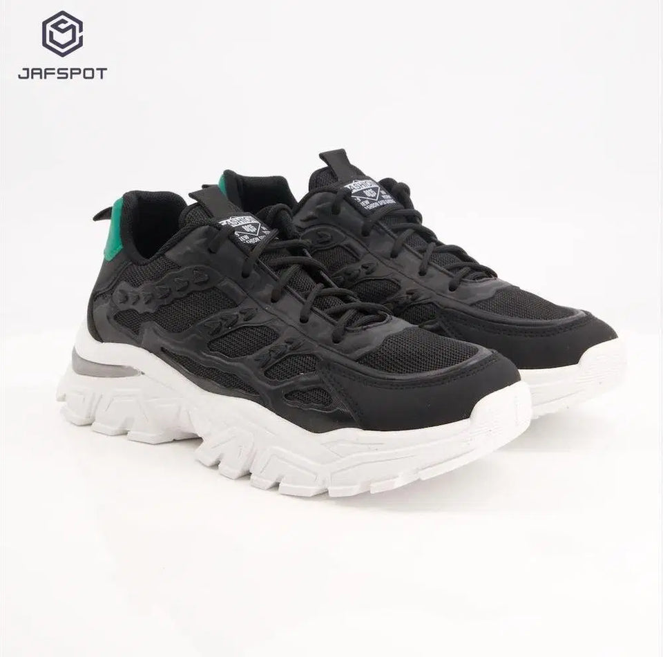 Jafspot Men's Mesh & PU Leather Sneakers – Black