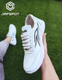 Men's Athletic Running Sneakers - JF019, White with Black Lines