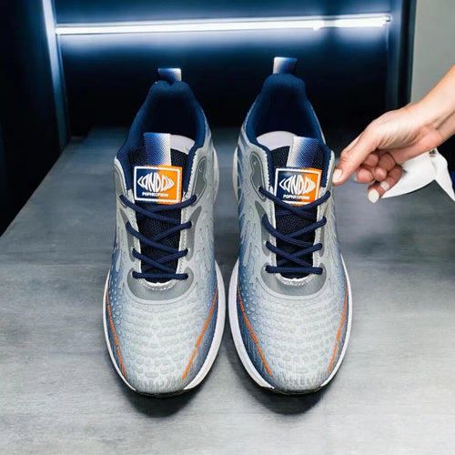 👟 Men's Casual Grey Sneakers – Synthetic Leather with Trendy Print Design