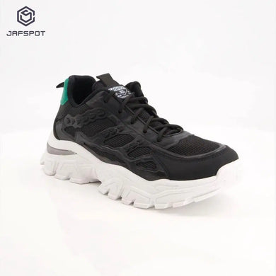Jafspot Men's Mesh & PU Leather Sneakers – Black
