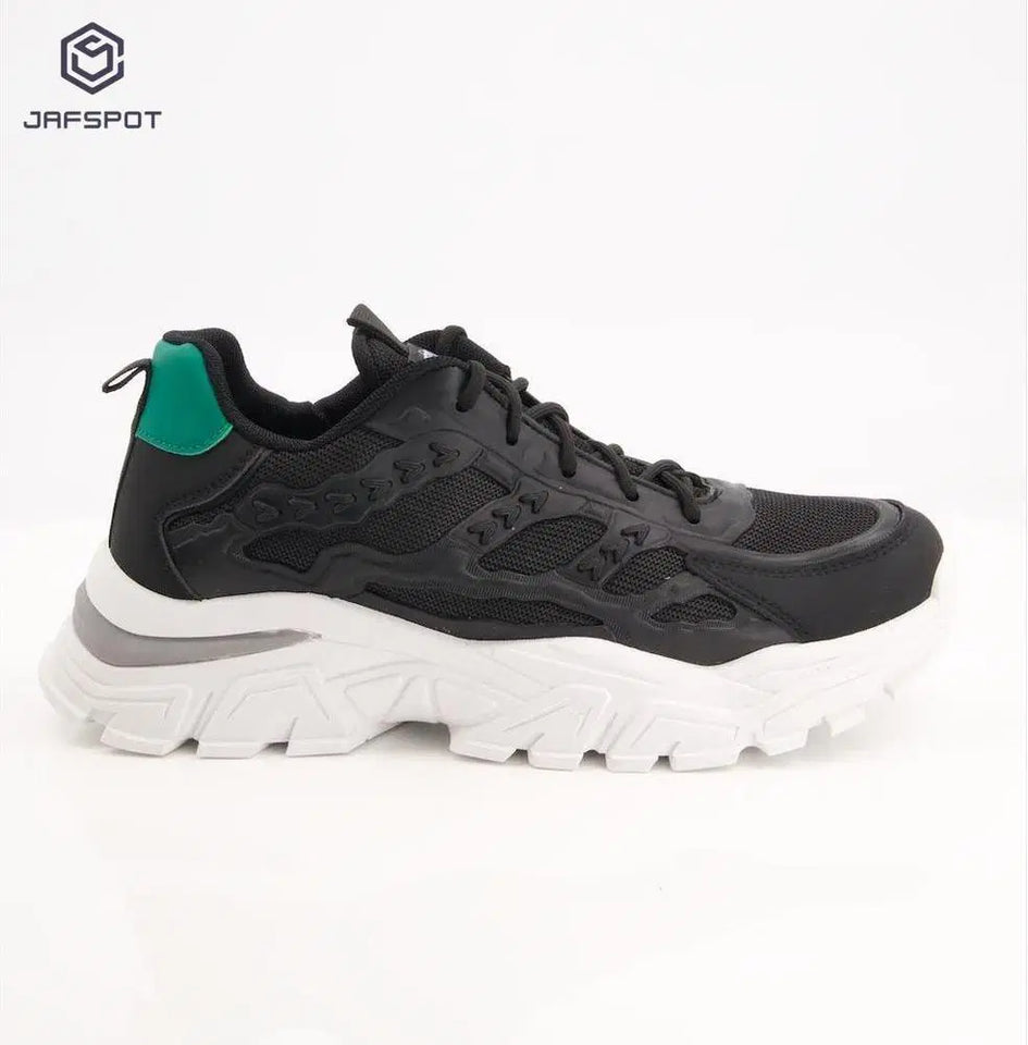 Jafspot Men's Mesh & PU Leather Sneakers – Black