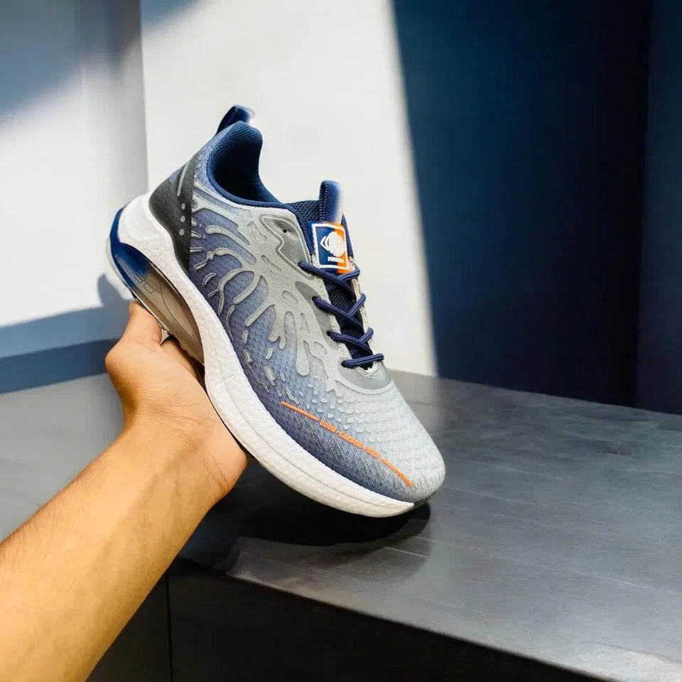 👟 Men's Casual Grey Sneakers – Synthetic Leather with Trendy Print Design