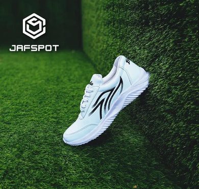 Men's Athletic Running Sneakers - JF019, White with Black Lines