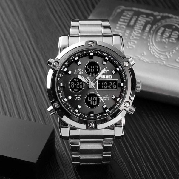 ⌚ Skemie 1389 Men’s Digital Analog Watch – Waterproof, Stainless Steel, Multi-Time Chronograph (Without Box) Mayari Super Store