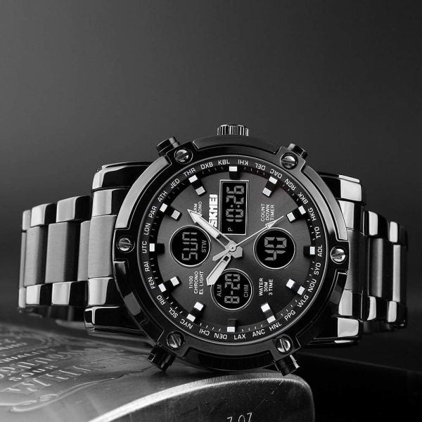 ⌚ Skemie 1389 Men’s Digital Analog Watch – Waterproof, Stainless Steel, Multi-Time Chronograph (Without Box) Mayari Super Store