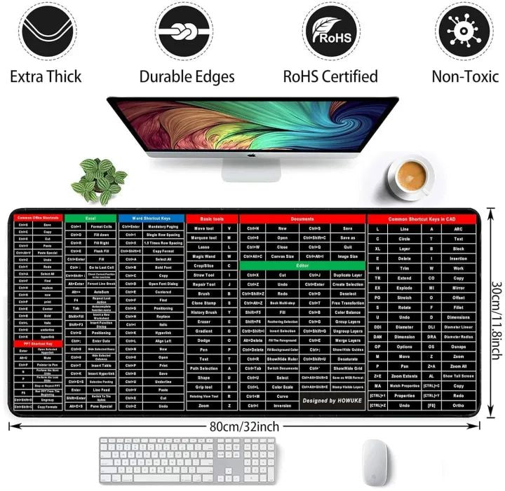 ⌨️ Keyboard Shortcut Mouse Pad – Excel/Word/PPT Cheat Sheet | Anti-Slip | Super Large Mat Mayari Super Store