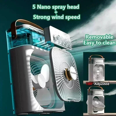 🌬️ Portable Air Conditioner Fan – 3 in 1 Mini Cooler with LED Light & Humidifier 💦✨ - Mayari Super Store