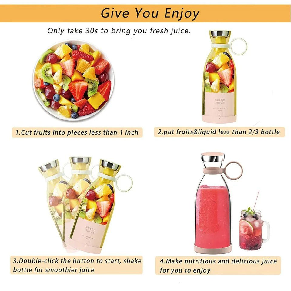 🥤 Portable Electric Blender Bottle Juicer – USB Rechargeable, 6 Blades, 350ml (Multicolour) Mayari Super Store