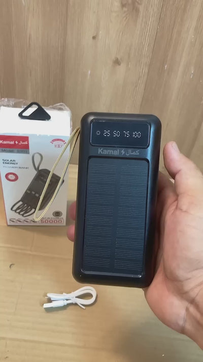☀️ Solar Power Bank – 50000 mAh with Built-in 4 Charging Cables