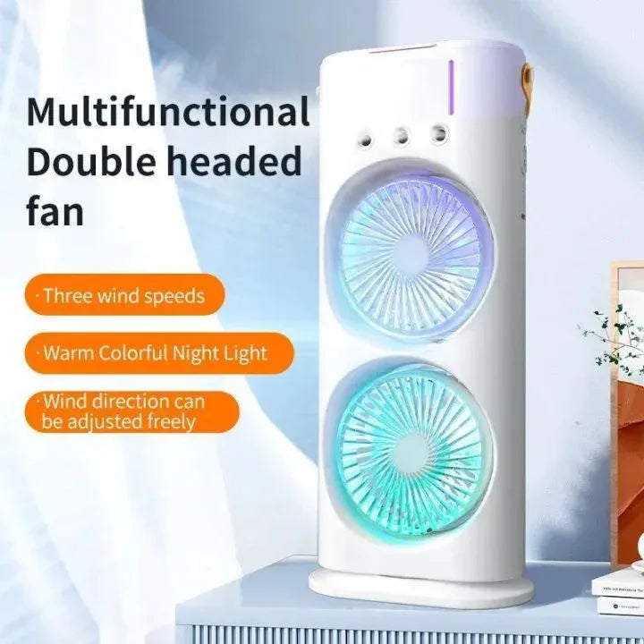❄️ Rechargeable Automatic Rotating Dual Double Spray Mist Fan with Lighting Effects ❄️ Mayari Super Store