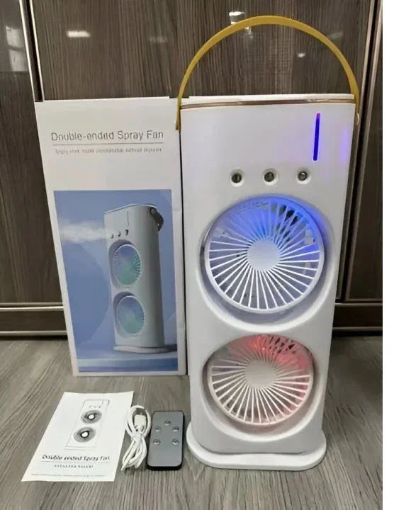 ❄️ Rechargeable Automatic Rotating Dual Double Spray Mist Fan with Lighting Effects ❄️ Mayari Super Store